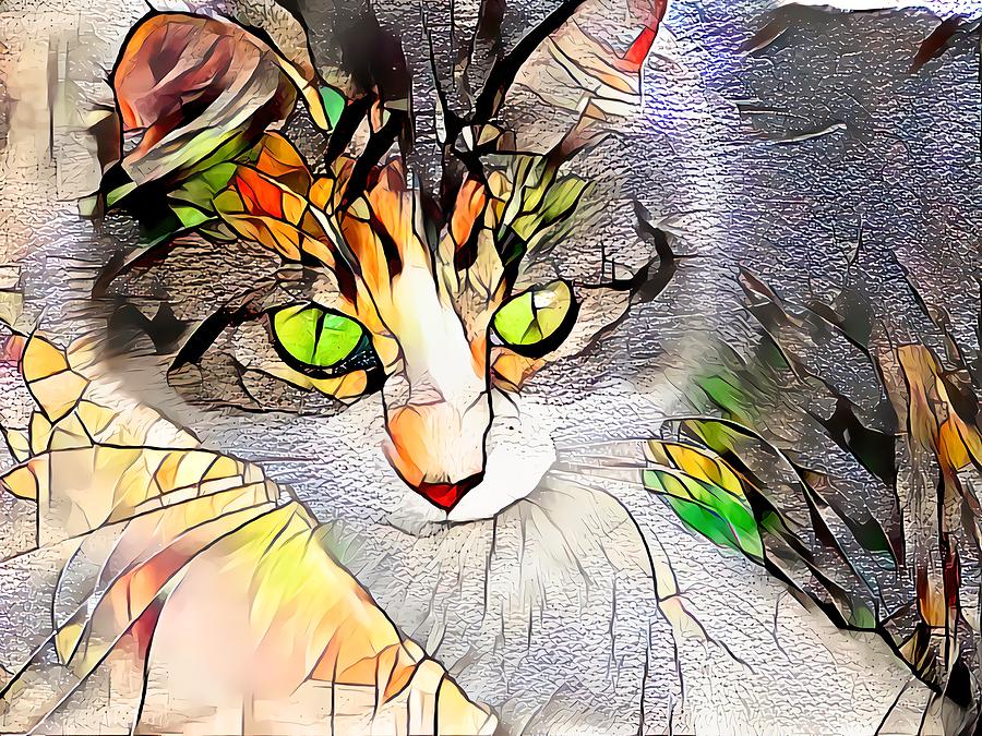 Stained Glass Cat Stare Digital Art by Don Northup