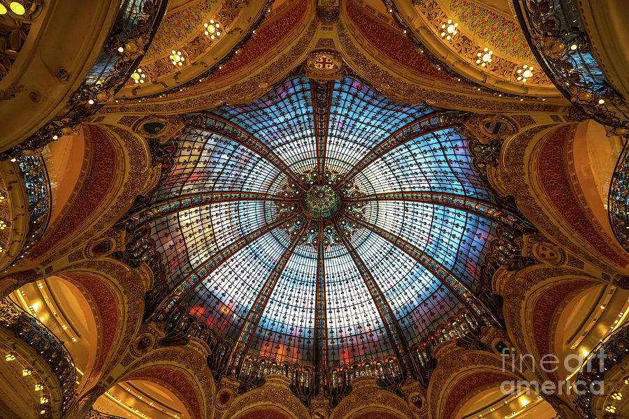 Stained Glass Ceiling Of Printemps Paris Photograph