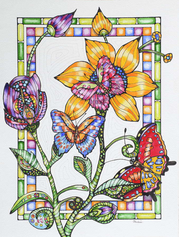 Flower Painting - Stained Glass by Charlsie Kelly