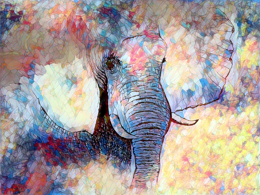 Stained glass Elephant Drawing by Abstract Angel Artist Stephen K