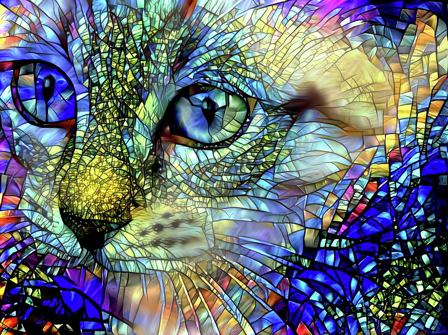 Stained Glass Kitten Art Digital Art by Peggy Collins