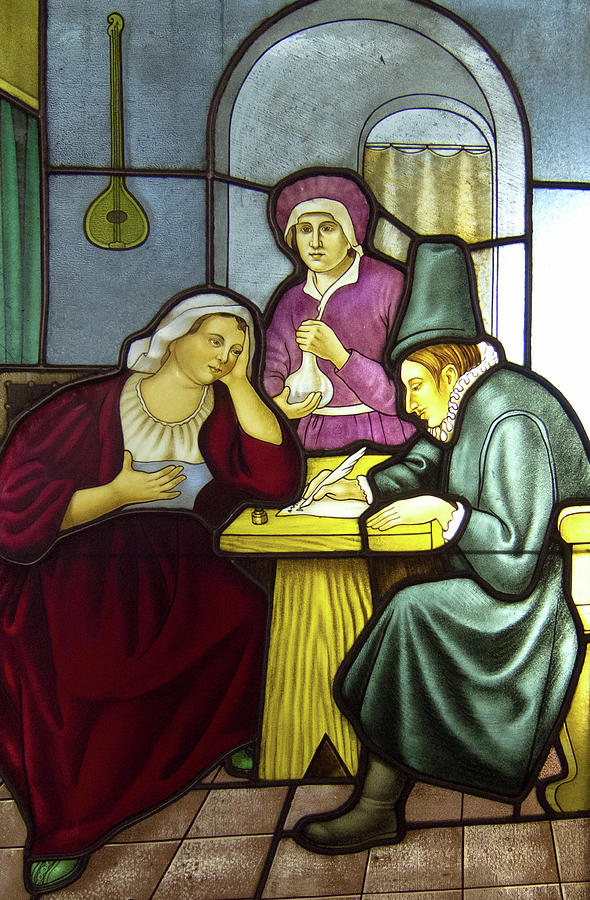 Stained Glass of a Doctor giving a Prescription to a Patient Painting by 
