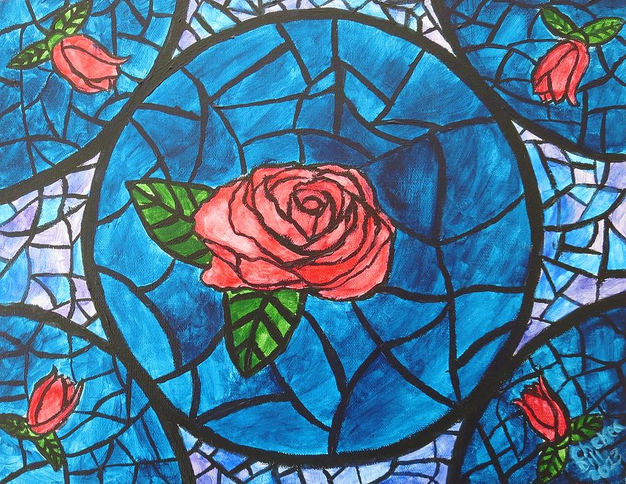 Stained Glass Roses Painting by C E Dill
