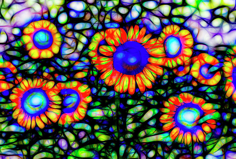 Stained Glass Sunflowers Art Photograph