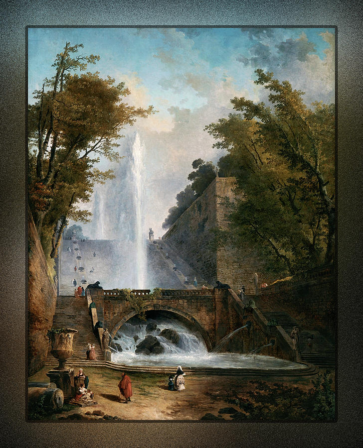 Stair and Fountain in the Park of a Roman Villa Painting by Rolando Burbon