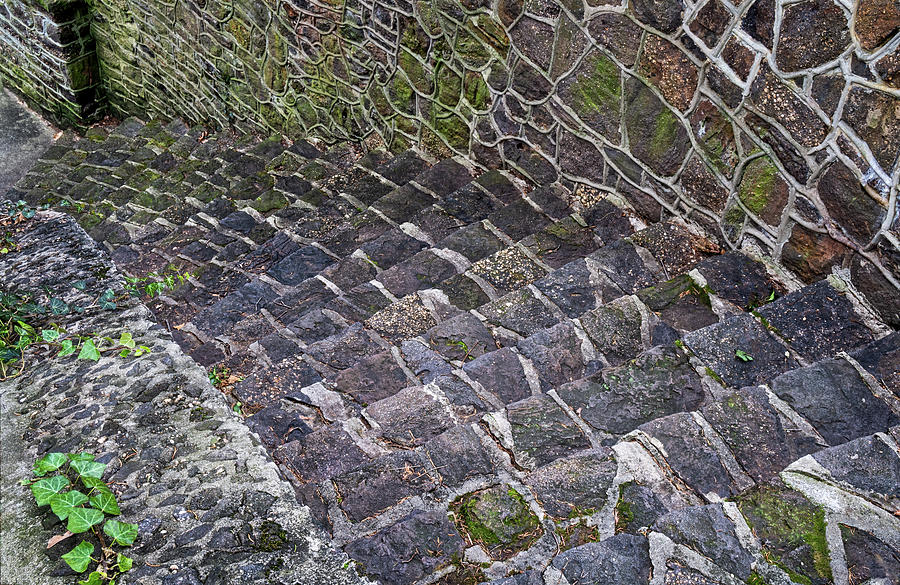 Stairs And Wall At Old Stone Bridge Photograph by Gary Slawsky
