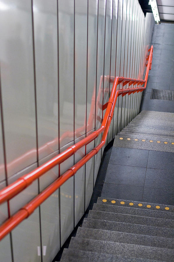 Stairs With Red Handrail, Vienna, Austria Photograph by Peter Von Felbert