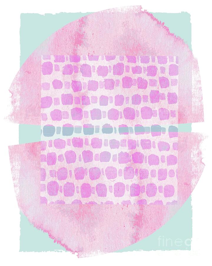 Stamped Geometric Purple on Turquoise Mixed Media by Patricia Strand