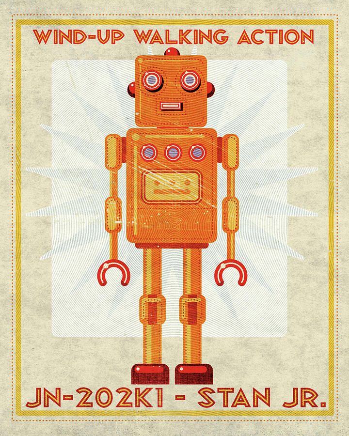 Typography Digital Art - Stan Jr. Box Art Robot by John W. Golden