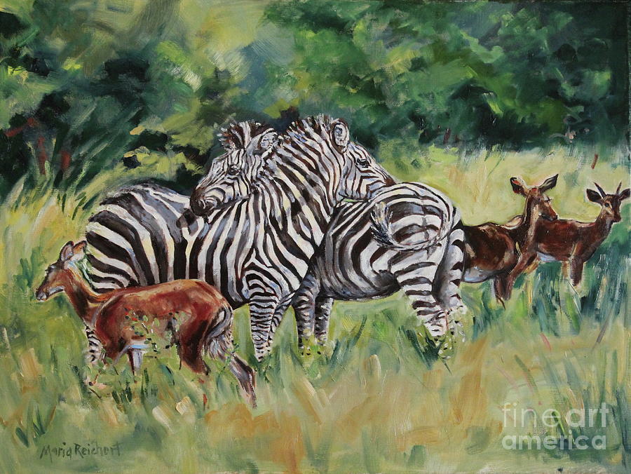 Zebra Painting - Stand Together by Maria Reichert