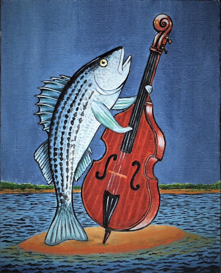 Fish Painting - Stand Up striped Bass with Stand Up Striped Bass by James RODERICK