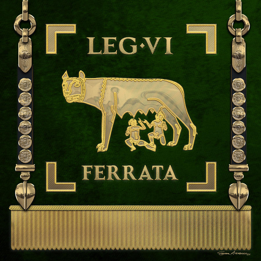 Standard of the Sixth Ironclad Legion - Green She-Wolf Vexillum of Legio VI Ferrata Digital Art by Serge Averbukh