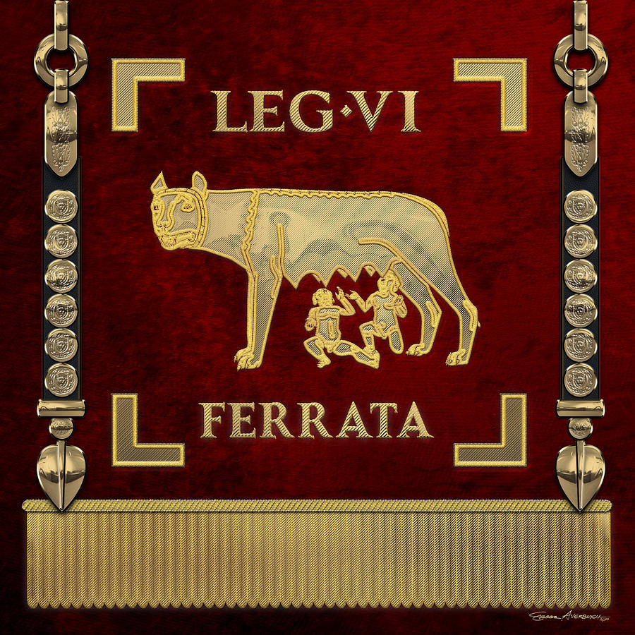 Standard of the Sixth Ironclad Legion - She-Wolf Vexillum of Legio VI Ferrata over Red Digital Art by Serge Averbukh