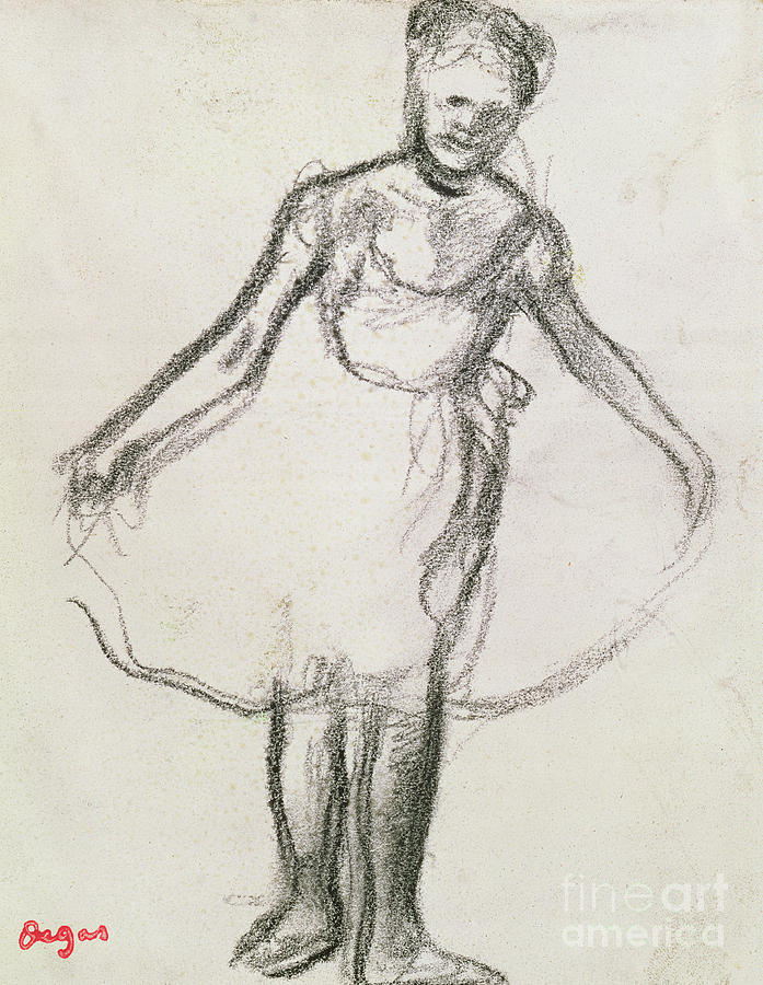 Standing Dancer Holding Tutu  Pastel by Edgar Degas