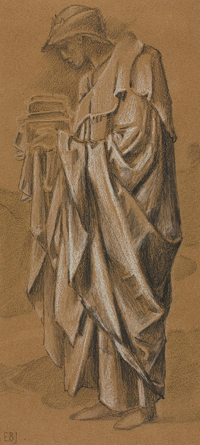 Standing Draped Figure in Profile to Left Drawing by Edward Burne-Jones