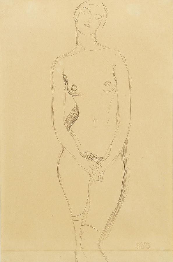Nude Drawing - Standing Female Nude by Gustav Klimt
