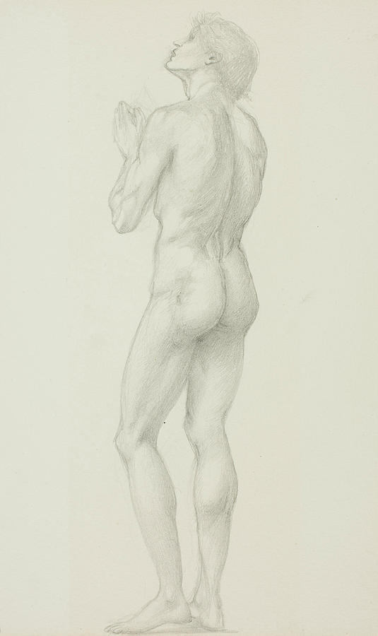 Standing Male Nude with Hands Clasped in Prayer Drawing by Edward Burne-Jones