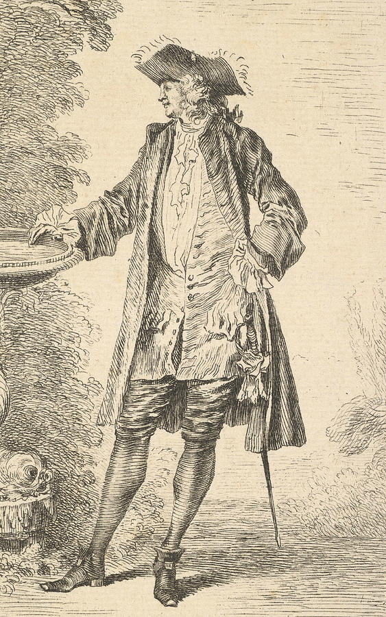 Standing man with his right hand resting on a basin Relief by Antoine Watteau