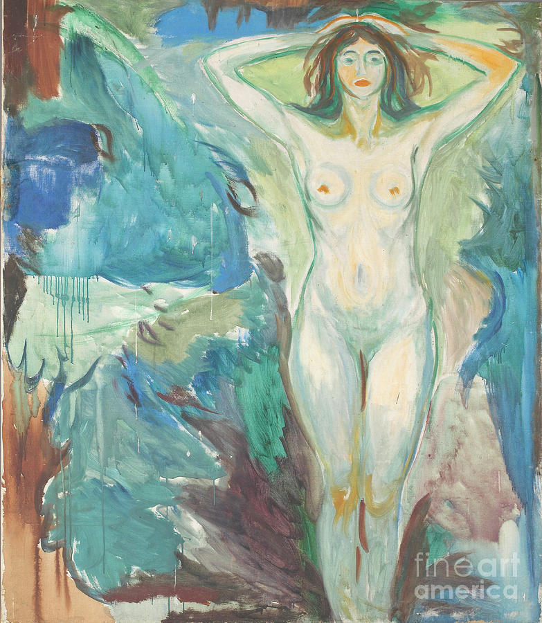 Standing Nude Against Blue Background Drawing by Heritage Images