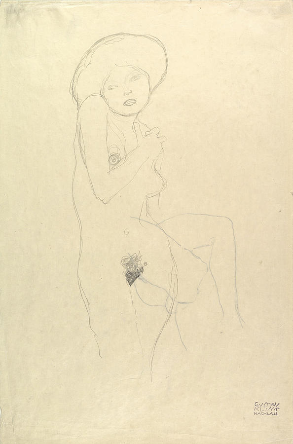 Standing Nude Drawing by Gustav Klimt