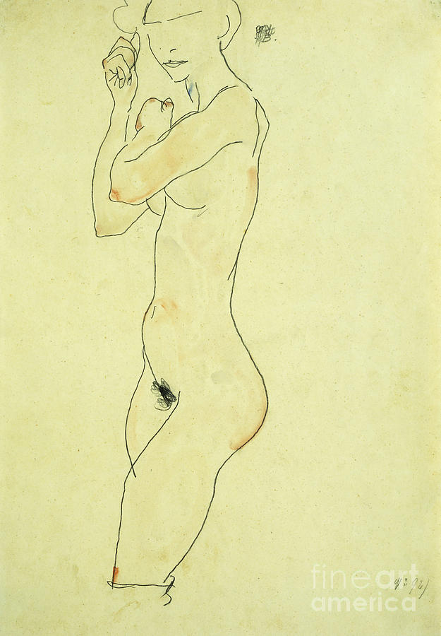 Standing Nude; Stehender Akt, 1913 Painting by Egon Schiele