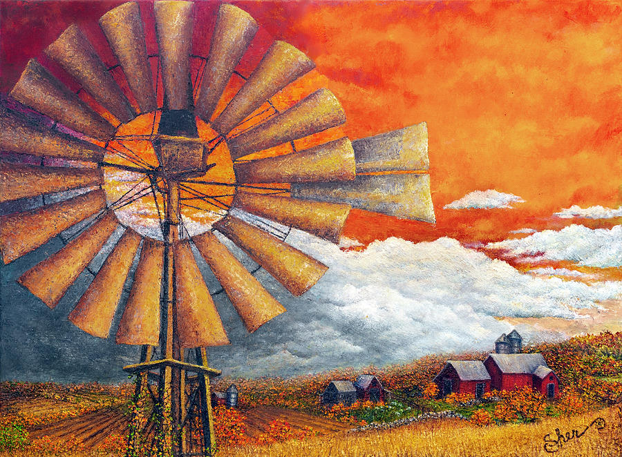 Sunset Painting - Standing Tall In The Autumn Sky by Sher Sester
