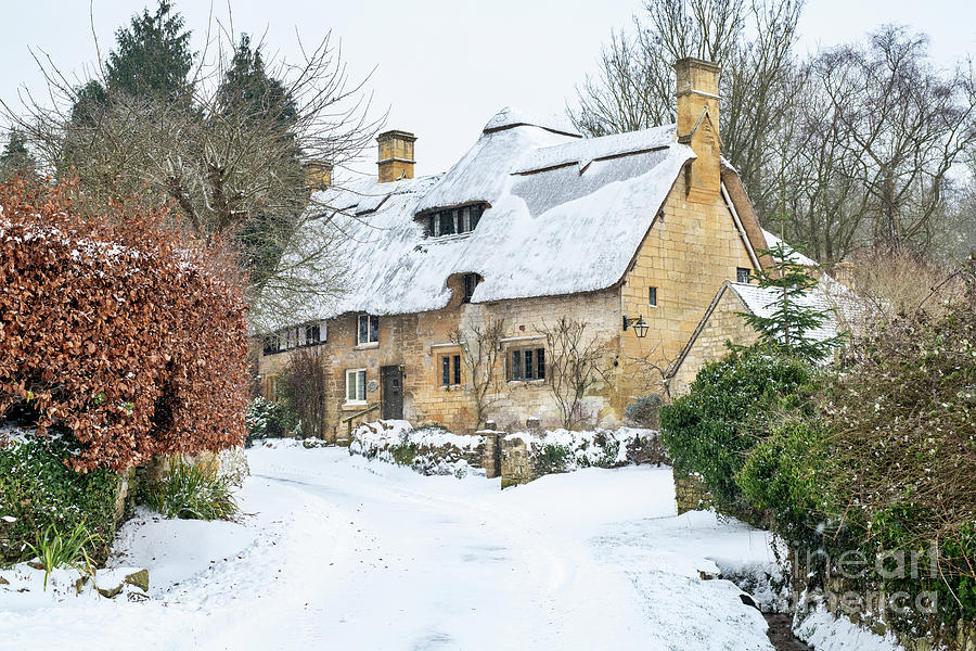 Stanton Thatched Cottage in December Photograph by Tim Gainey