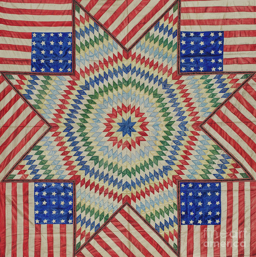Star and Flag Quilt Design Tapestry - Textile by American School