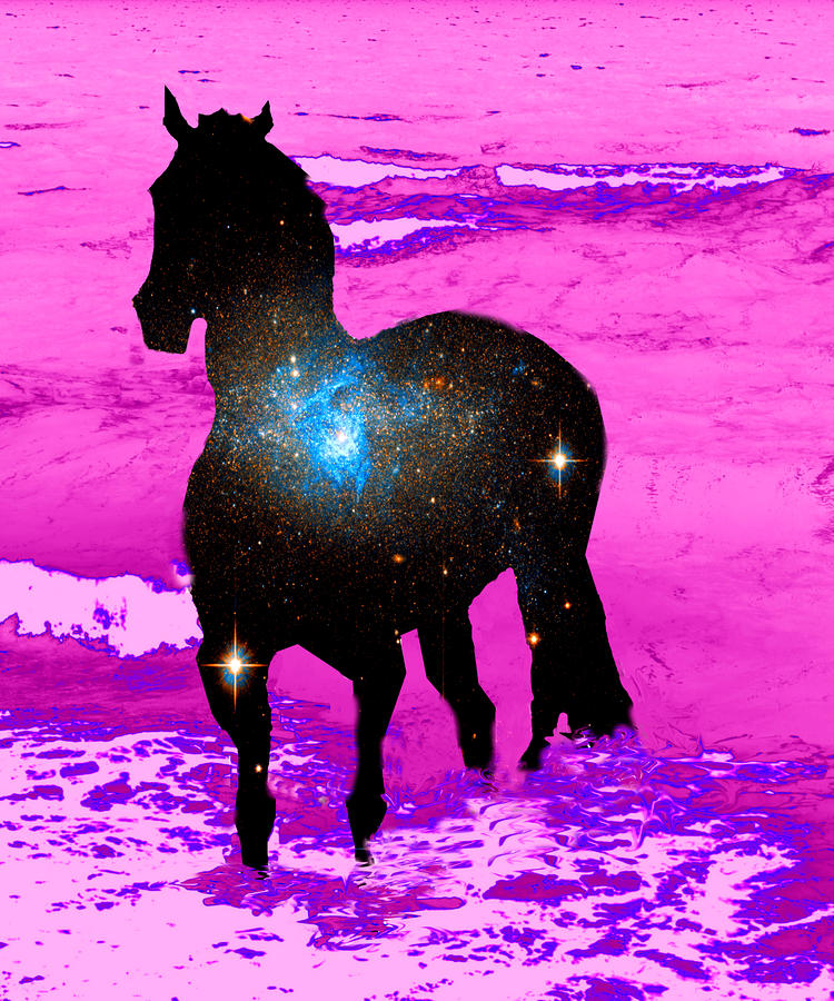 Star Horse on alien beach Digital Art by Katy Hawk