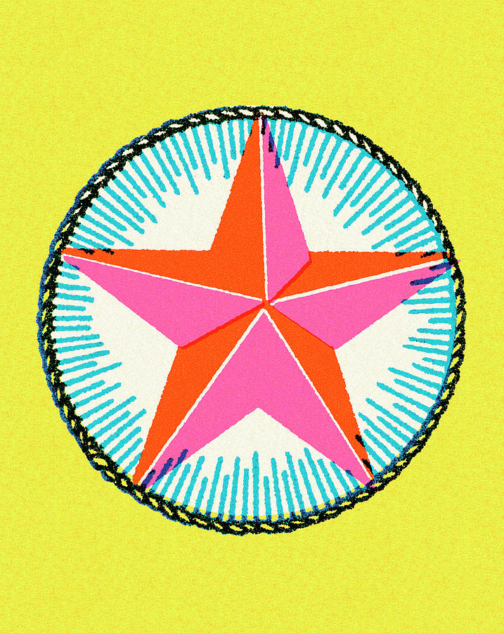 Vintage Drawing - Star Over Circle on a Yellow Background by CSA Images