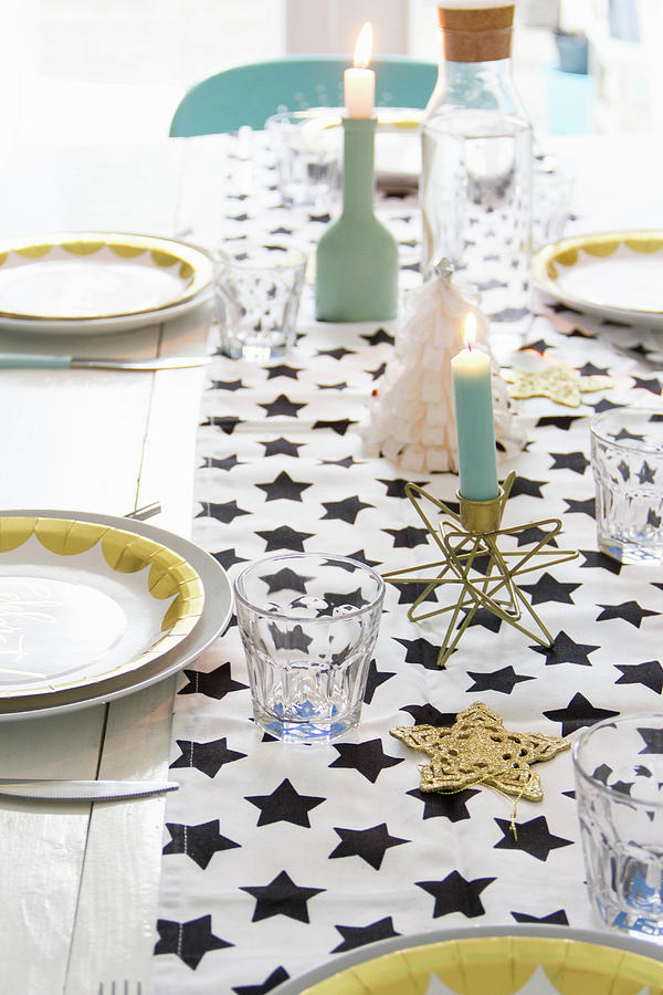 Star-patterned Runner On Festively Set Table Photograph by Ilaria Chiaratti