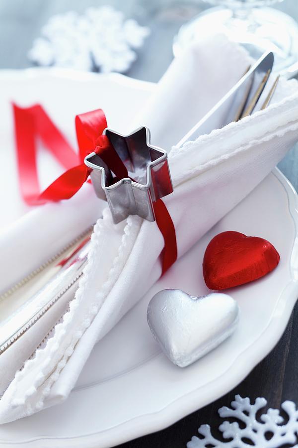 Star-shaped Pastry Cutter Used As Napkin Ring Photograph by Franziska Taube