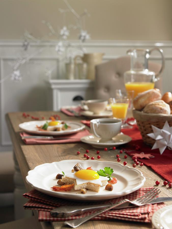 Star-shaped Toast With Fried Eggs For An Advent Brunch Photograph by Jan-peter Westermann