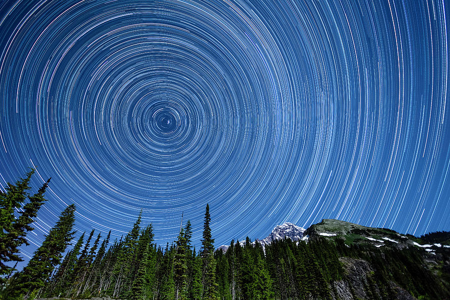 Star Trails Above Mount Rainier Photograph by Ed Leckert