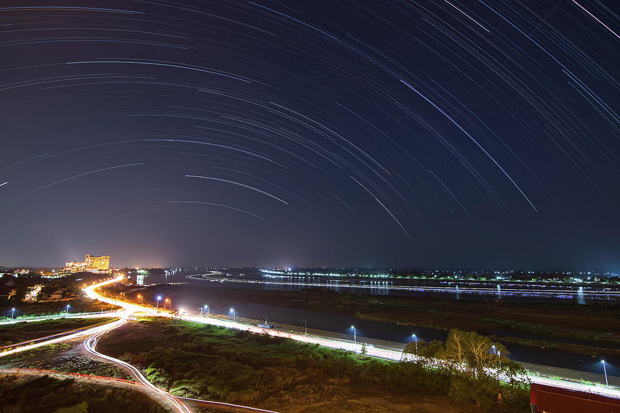 Star Trails Above Phnom Penh Photograph by Jeff Dai