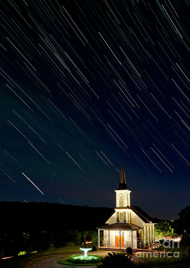 Missouri Photograph - Star trails above the Garden Chapel by Matt Suess