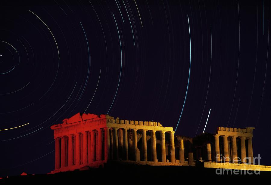 Star Trails Over Parthenon Photograph by Geoff Tompkinson/science Photo Library