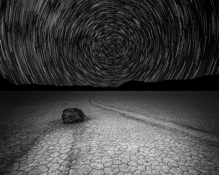 Star Trails over Racetrack Playa Black and White 8x10 Photograph by William Dickman