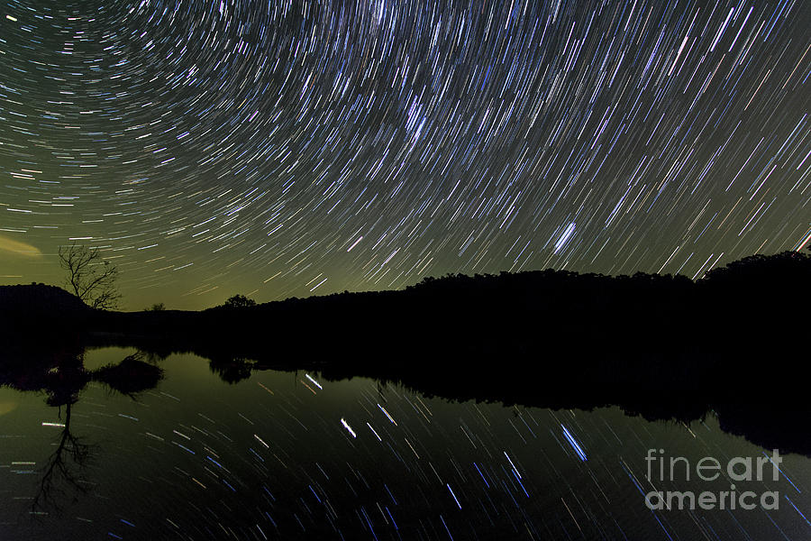 Star Trails Reflected In Creek Photograph by Miguel Claro/science Photo Library