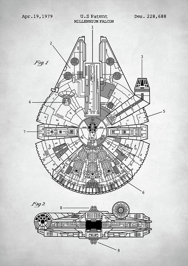 Star Wars Millennium Falcon Patent Digital Art by Zapista OU