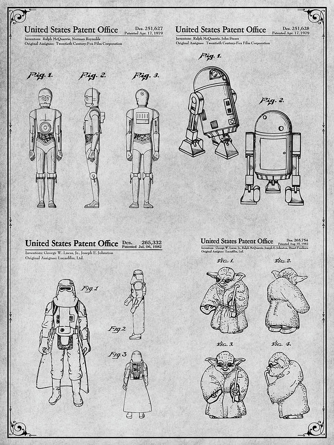 Star Wars Set Gray Patent Print Drawing by Greg Edwards