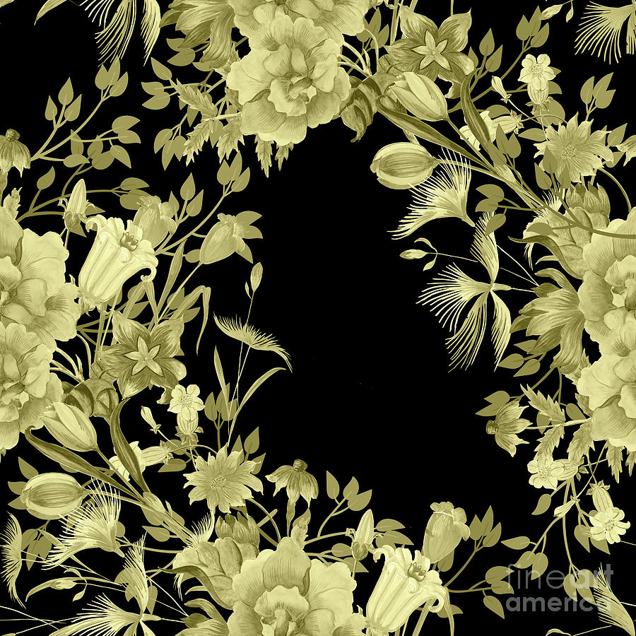 Stardust Black and Gold Floral Motif  Digital Art by Sharon Mau