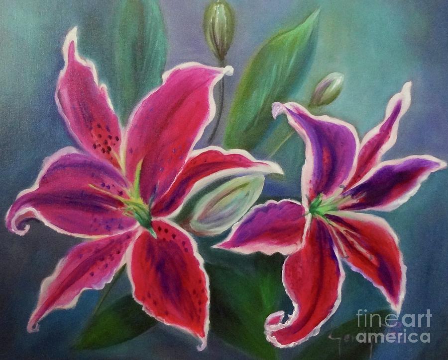 Stargazer Lilies Painting by Jenny Lee