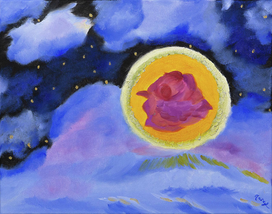 Starlight Rose Moon Painting by Meryl Goudey