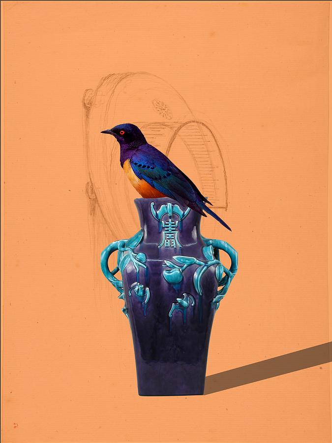 Starling In A Vase Digital Art by Keshava Shukla