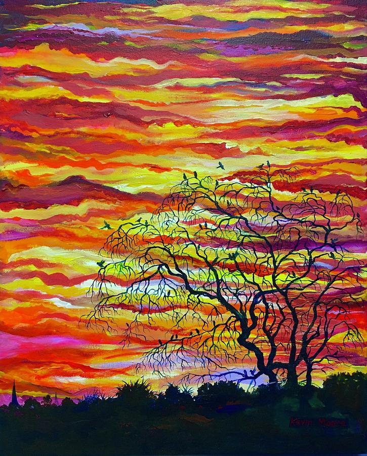 Starling Sunset Painting by Kevin Derek Moore