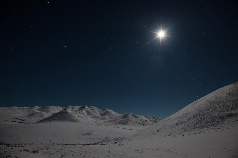 Starlit Sky With Moon Into Richardson Mountains, At The Dempster Highway, Yukon, Yukon Territory, Canada Photograph by Jrg Reuther
