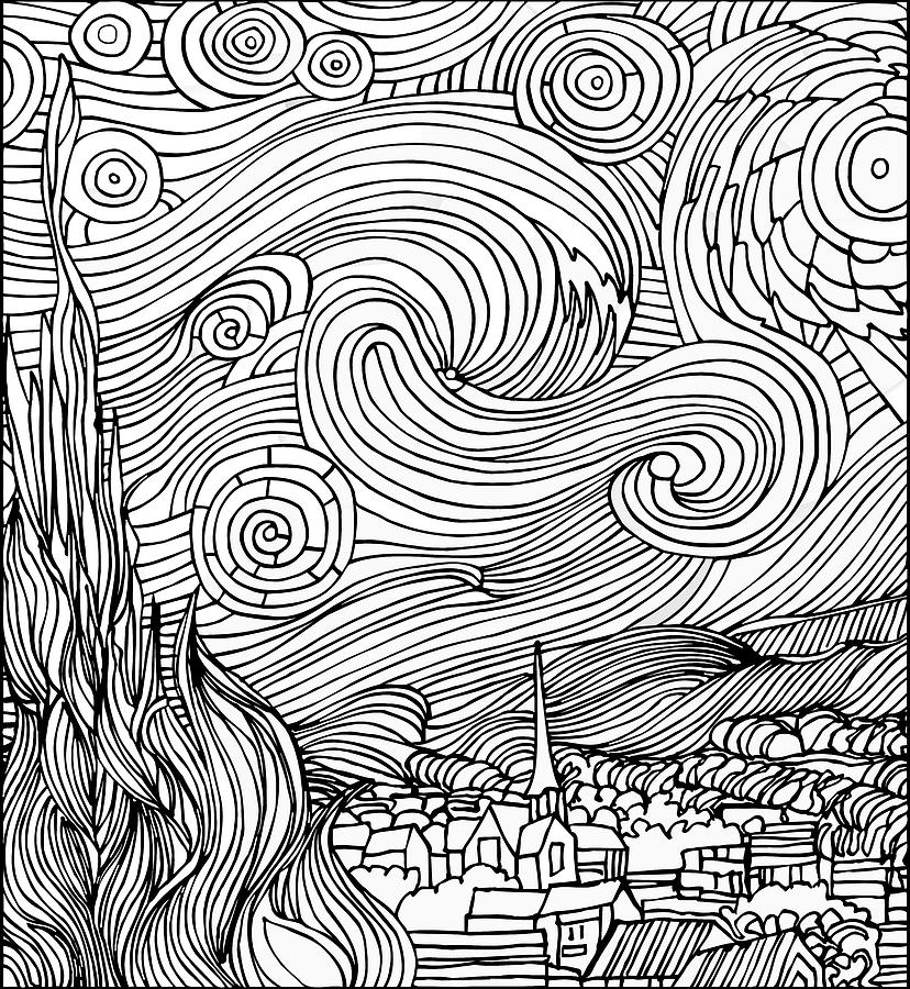 starry night line art