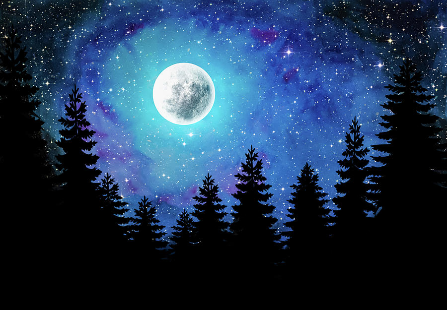 Starry Night sky with Full moon Digital Art by Arjun C Mohan