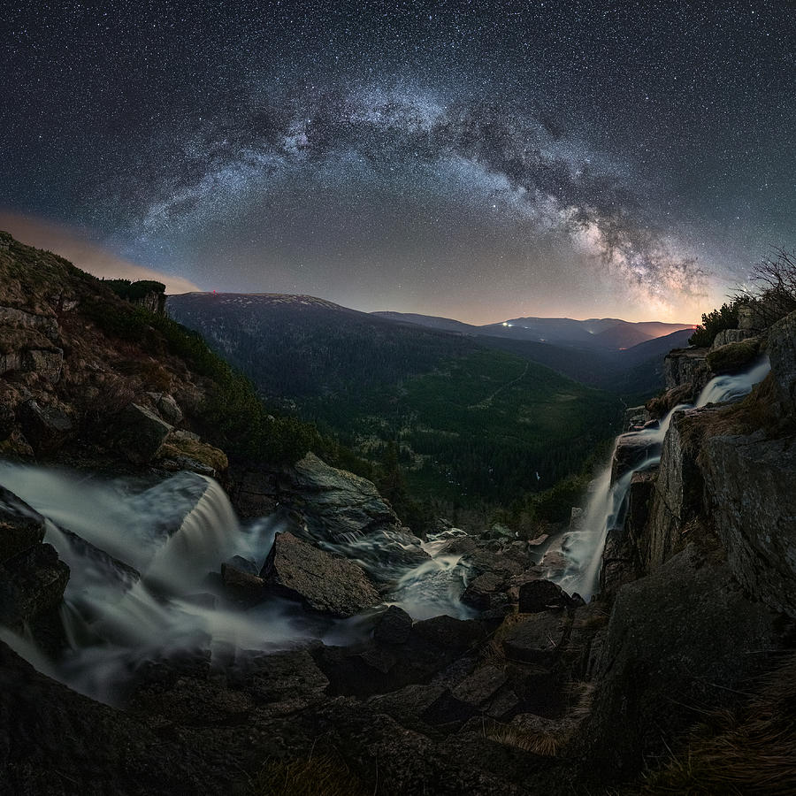 Mountain Photograph - Starry Sky Above The Pancava Falls by Jan md Master Qep
